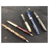 (3) Fountain Pens & (2) Early Mechanical Pens