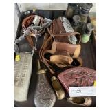 Vtg. Binoculars, Cameras, Belt, Powder Horn, etc