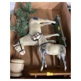 (2) Contemporary Folk Art Horses & Feather Tree