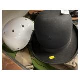 Riot Helmet, Derby Hat & USN Gas Mask Bag