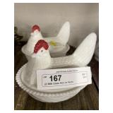 (2) Milk Glass Hen on Nests
