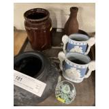 Stoneware Canister, Porcelain Vases, Paperweight