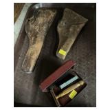 (2) Early Leather Holsters & Vtg. Razor