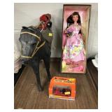 Wood Carved Horse & Barbie Doll