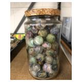 Jar of Early Onion Skin & Candy Swirl Marbles