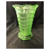 Green Depression Paneled Vase