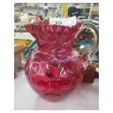 Art Glass Coinspot Cranberry Pitcher