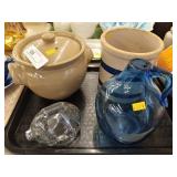 Stoneware Canister, Banded Crock, Art Glass