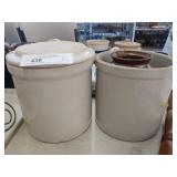Stoneware Covered Crock & 2 Storage Crocks