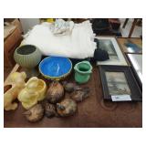 Linens, Textiles, Framed Lithographs,