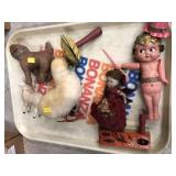 Tin Litho Noisemaker, Stuffed Body Figurines,