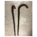 (2) Primitive Root Wood Walking Sticks
