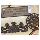 Cast Metal Trivet, PA Plaque & Wall Plaque