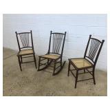 (2) Cane Seat Side Chairs & (1) Rocker