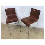 (2) Mid Century Chrome Base Bar Stools