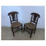 (2) Carved Wood, Rush Seat Chairs