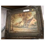 Oil on Board of Houses & Fall Foliage