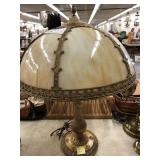 Vtg. Slag Glass Ornate Table Lamp