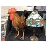 Small Boudoir Slag Glass Lamp & Rooster
