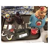 Vtg. Chalkware Clown, Buffalo Ashtray,