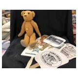 Jointed Bear & Vtg. Advertising Fans