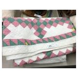Vtg. Green & Pink Diamond Quilt