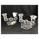 (2) Val Saint Lambert Glass Candleholders