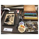 Mother of Pearl Compact, Advertising Thermometer,