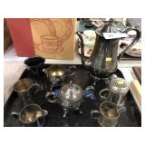 Silverplate Teapot, Sugar/ Creamers, Spice Shaker,