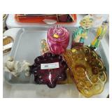 Glassware- Banana Dish, Asian Figures,