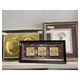 (3) Prints- Flowers, Globe, Live Well