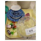 Glass Vase, Paperweight, Russian Cup/Saucer,