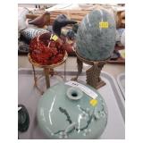 Asian Bud Vase, Alabaster Egg w/ Brass Stand,