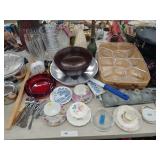 Cups, Saucers, Glass Vases, Divided Basket