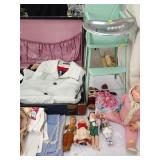 Vtg. Linens, Dolls, High Chair, etc.