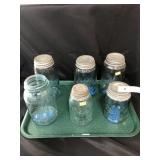 6 Green Canning Jars