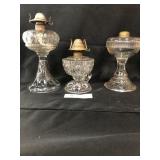 3 Antique Pattern Glass Fluid Lamps