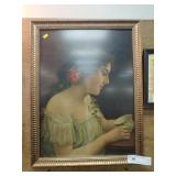Victorian Print of Young Lady Looking Into Cup