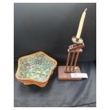 Longaberger Basket and Vintage Wooden Candle Holde