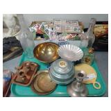 Tray of Vintage Brass, Copper, Aluminum, Glass