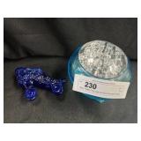 Glass Flower Frog Vase and Blue Shoe with Skates