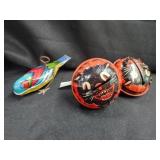 Vintage Tin Wind-up Bird and 2 Rattles