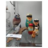 2 Contemporary Carved Birds on Stumps