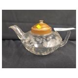 Unusual Pyrex Glass Squat Form Teapot with Lid