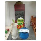 Contemporary Wooden Sign, Teapot, etc.