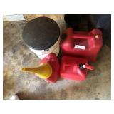 3 Gas Cans and Bucket
