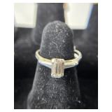 Antique 14K Diamond Emerald Cut Ring