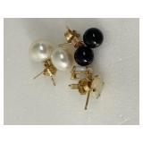 3 Pr. 14K Earrings Opal, Onyx & Pearl