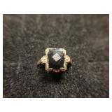10K Black Onyx & Diamond Ring