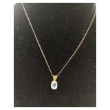 14K Blue Topaz Pendant & Chain